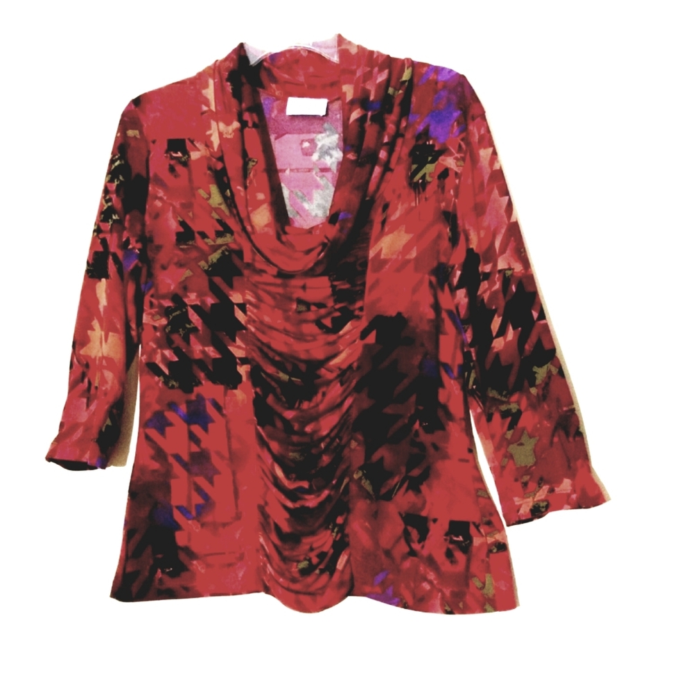 Jon Den Cowl Neck Ruched 3/4 Sleeves Top Size M
